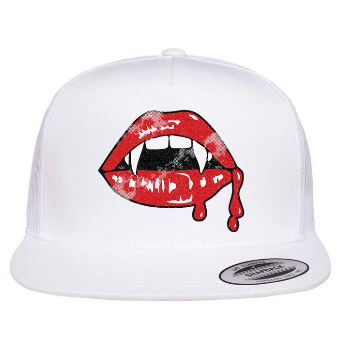 Vampire Lips Lazy Halloween Costume Blood Fangs Flat Bill Trucker Hat