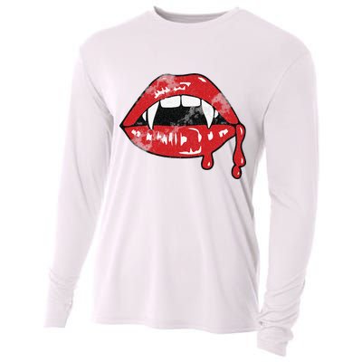 Vampire Lips Lazy Halloween Costume Blood Fangs Cooling Performance Long Sleeve Crew