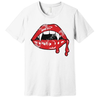 Vampire Lips Lazy Halloween Costume Blood Fangs Premium T-Shirt