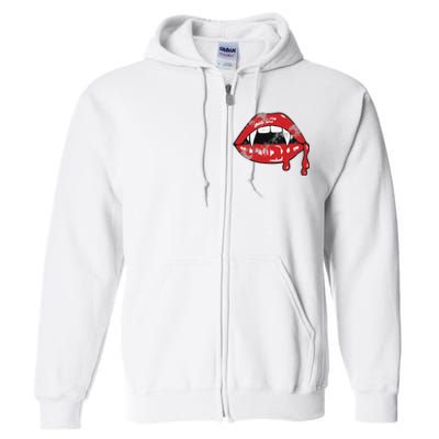 Vampire Lips Lazy Halloween Costume Blood Fangs Full Zip Hoodie