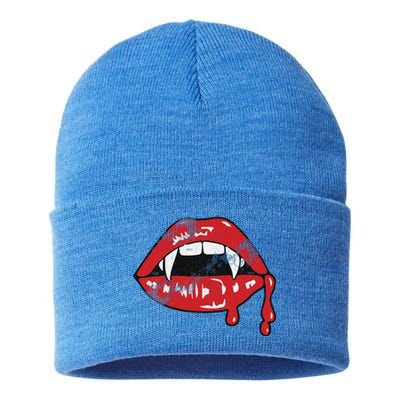 Vampire Lips Lazy Halloween Costume Blood Fangs Sustainable Knit Beanie