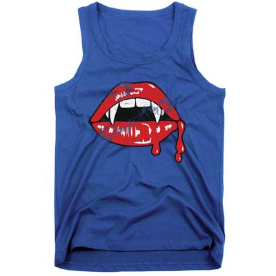 Vampire Lips Lazy Halloween Costume Blood Fangs Tank Top