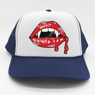 Vampire Lips Lazy Halloween Costume Blood Fangs Trucker Hat