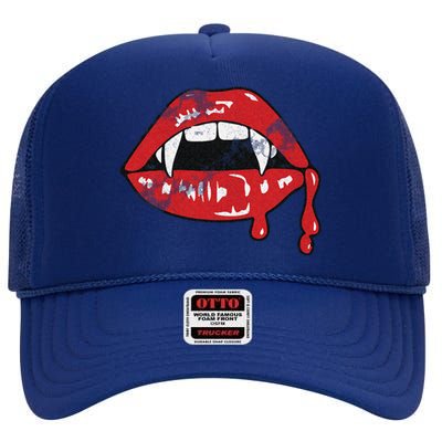 Vampire Lips Lazy Halloween Costume Blood Fangs High Crown Mesh Back Trucker Hat