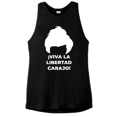 Viva La Libertad Carajo! Javier Milei Peluca Milei Ladies PosiCharge Tri-Blend Wicking Tank