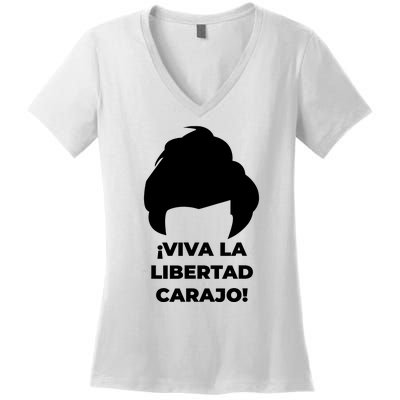 Viva La Libertad Carajo! Javier Milei Peluca Milei Women's V-Neck T-Shirt