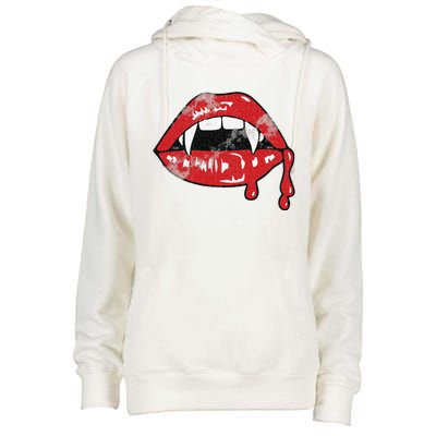 Vampire Lips Lazy Halloween Costume Blood Fangs Womens Funnel Neck Pullover Hood