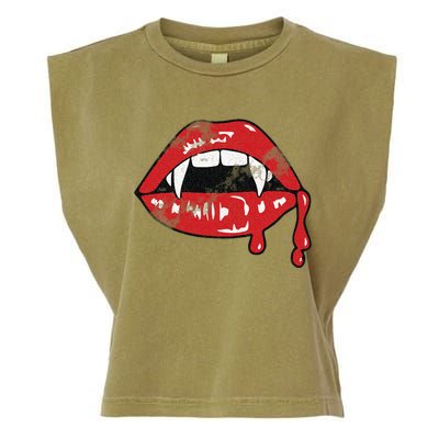 Vampire Lips Lazy Halloween Costume Blood Fangs Garment-Dyed Women's Muscle Tee