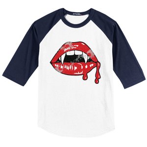 Vampire Lips Lazy Halloween Costume Blood Fangs Baseball Sleeve Shirt