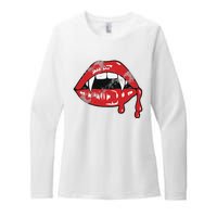 Vampire Lips Lazy Halloween Costume Blood Fangs Womens CVC Long Sleeve Shirt