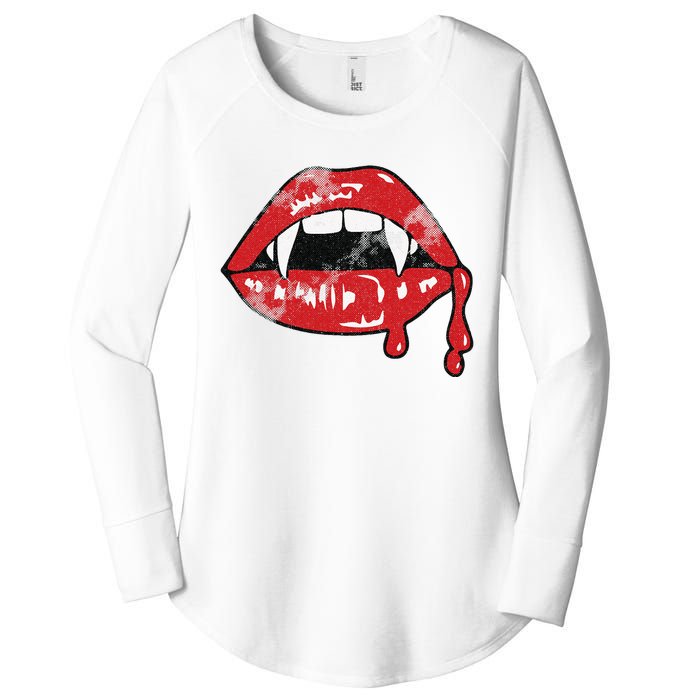 Vampire Lips Lazy Halloween Costume Blood Fangs Women's Perfect Tri Tunic Long Sleeve Shirt