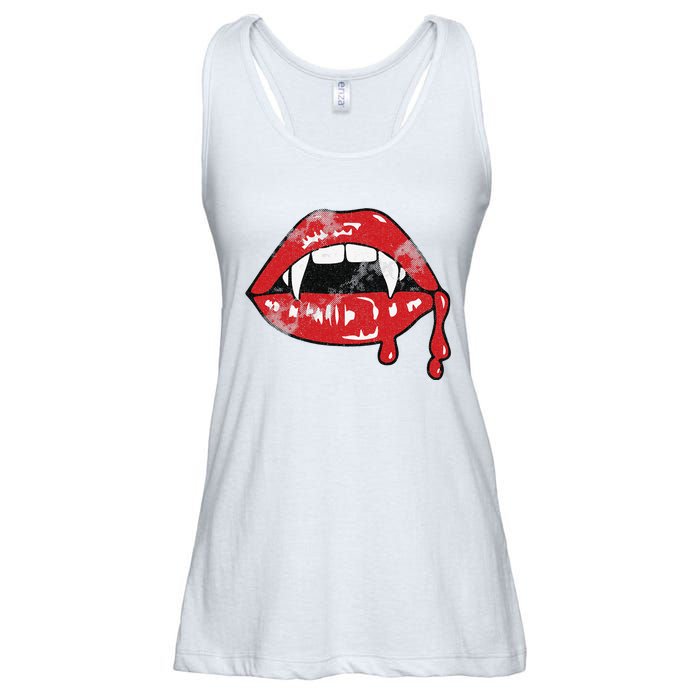 Vampire Lips Lazy Halloween Costume Blood Fangs Ladies Essential Flowy Tank