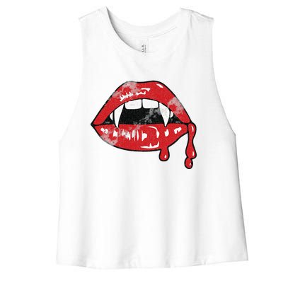 Vampire Lips Lazy Halloween Costume Blood Fangs Women's Racerback Cropped Tank