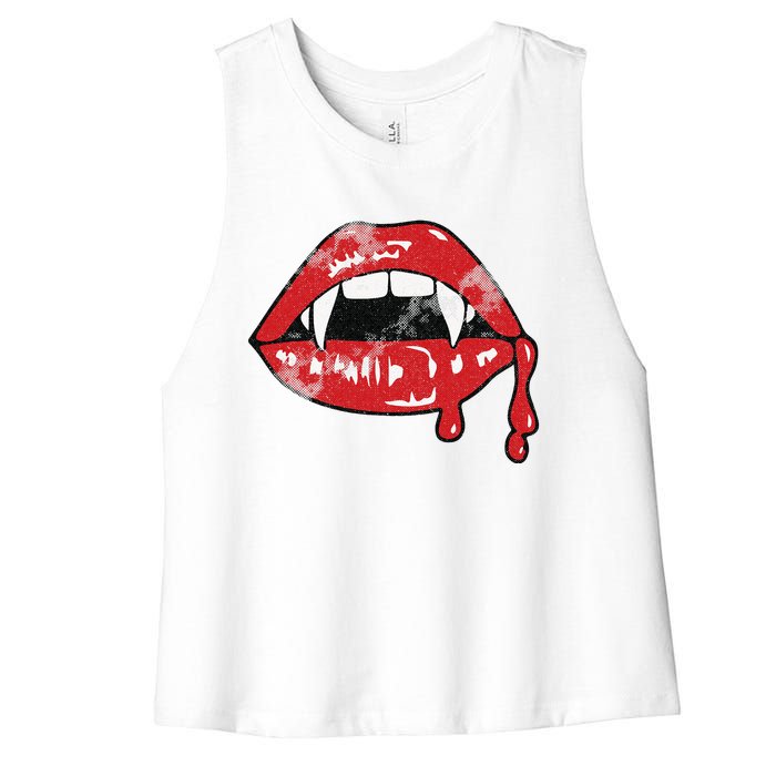 Vampire Lips Lazy Halloween Costume Blood Fangs Women's Racerback Cropped Tank