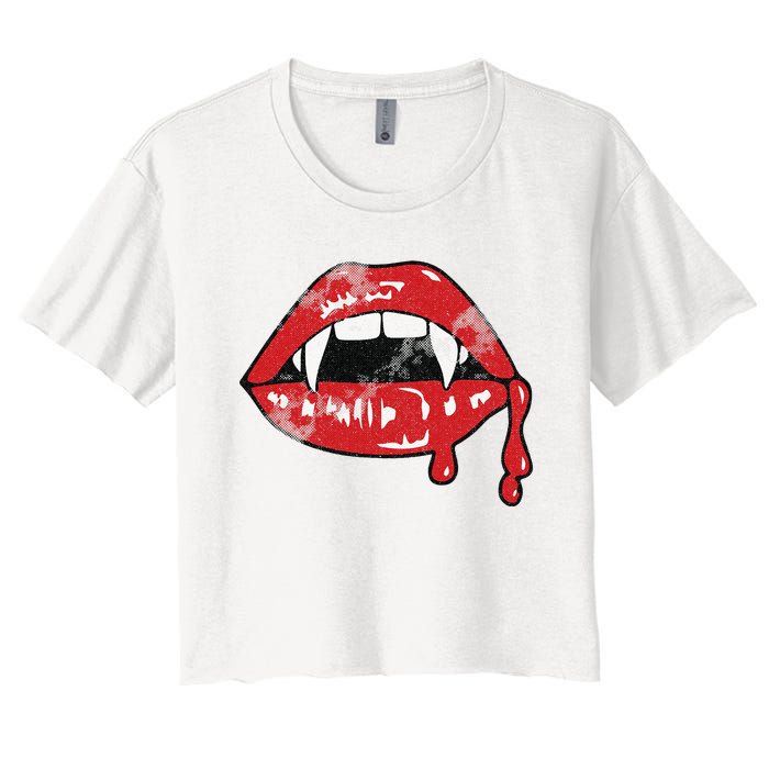 Vampire Lips Lazy Halloween Costume Blood Fangs Women's Crop Top Tee