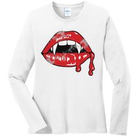 Vampire Lips Lazy Halloween Costume Blood Fangs Ladies Long Sleeve Shirt