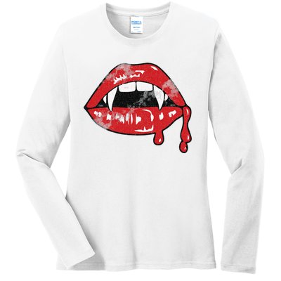 Vampire Lips Lazy Halloween Costume Blood Fangs Ladies Long Sleeve Shirt