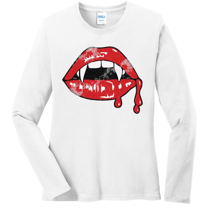 Vampire Lips Lazy Halloween Costume Blood Fangs Ladies Long Sleeve Shirt