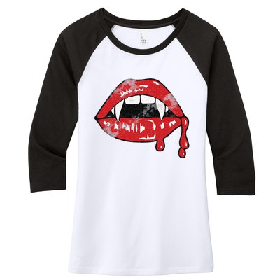 Vampire Lips Lazy Halloween Costume Blood Fangs Women's Tri-Blend 3/4-Sleeve Raglan Shirt