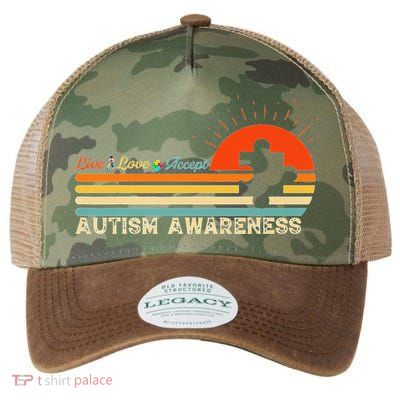 Vintage Live Love Accept Autism Puzzle Autism Awareness Legacy Tie Dye Trucker Hat