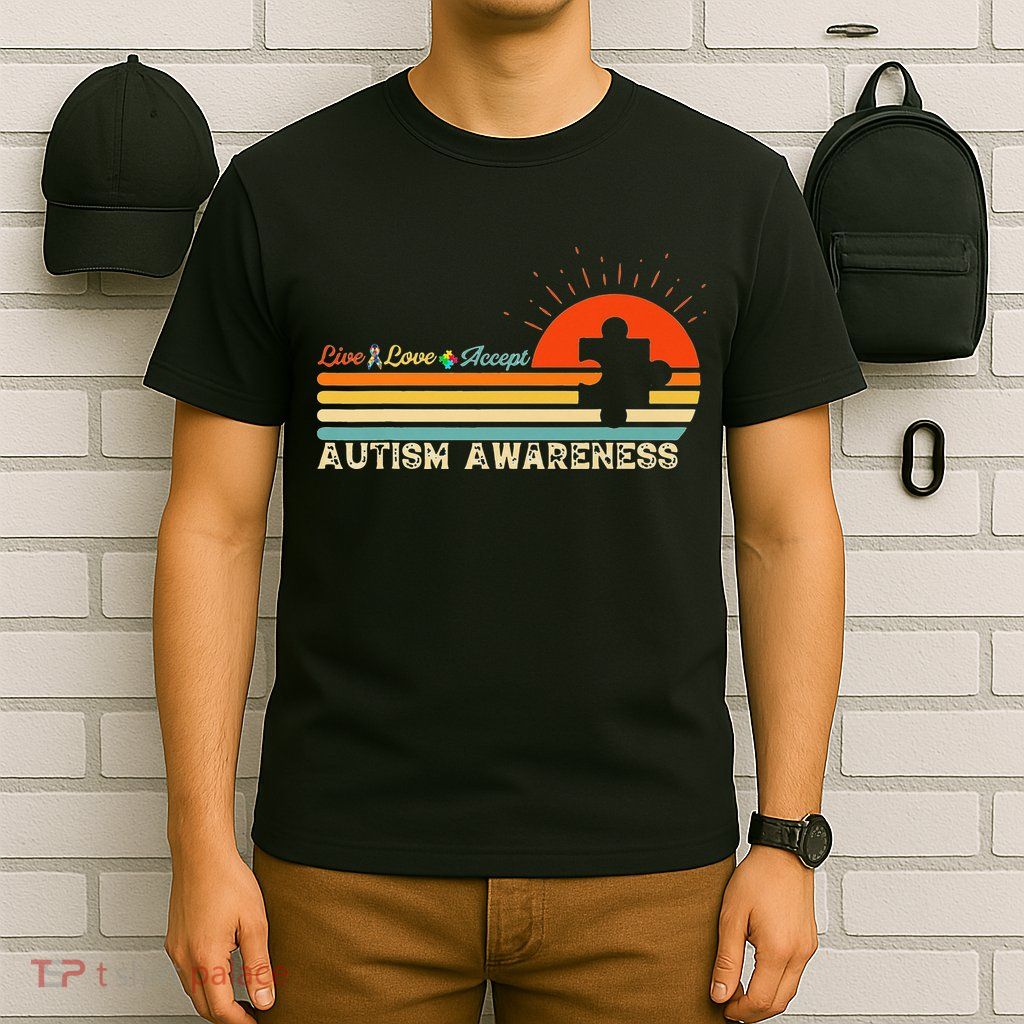 Vintage Live Love Accept Autism Puzzle Autism Awareness T-Shirt