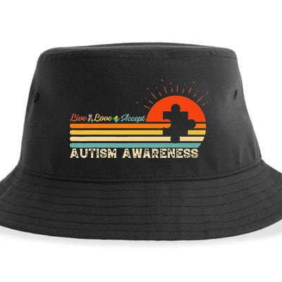 Vintage Live Love Accept Autism Puzzle Autism Awareness Sustainable Bucket Hat