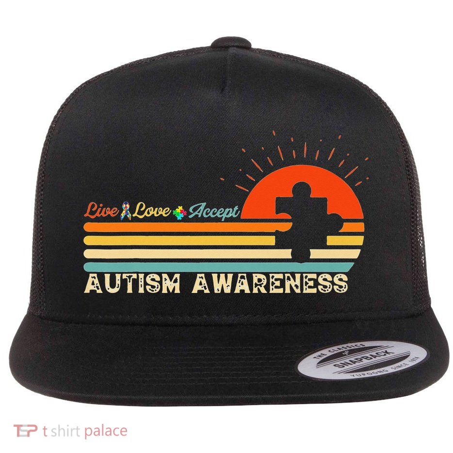 Vintage Live Love Accept Autism Puzzle Autism Awareness Flatbill Hat