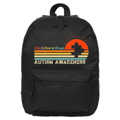 Vintage Live Love Accept Autism Puzzle Autism Awareness 16 in Basic Backpack