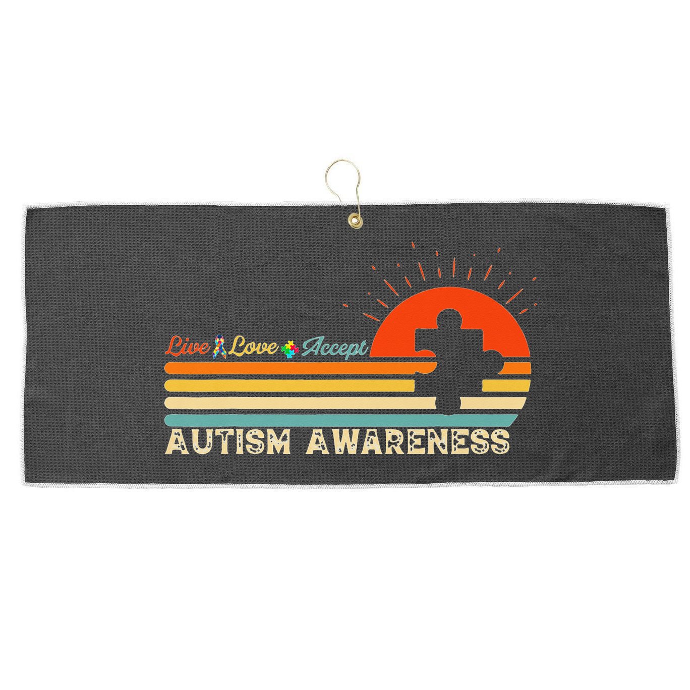 Vintage Live Love Accept Autism Puzzle Autism Awareness Large Microfiber Waffle Golf Towel