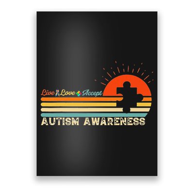 Vintage Live Love Accept Autism Puzzle Autism Awareness Poster