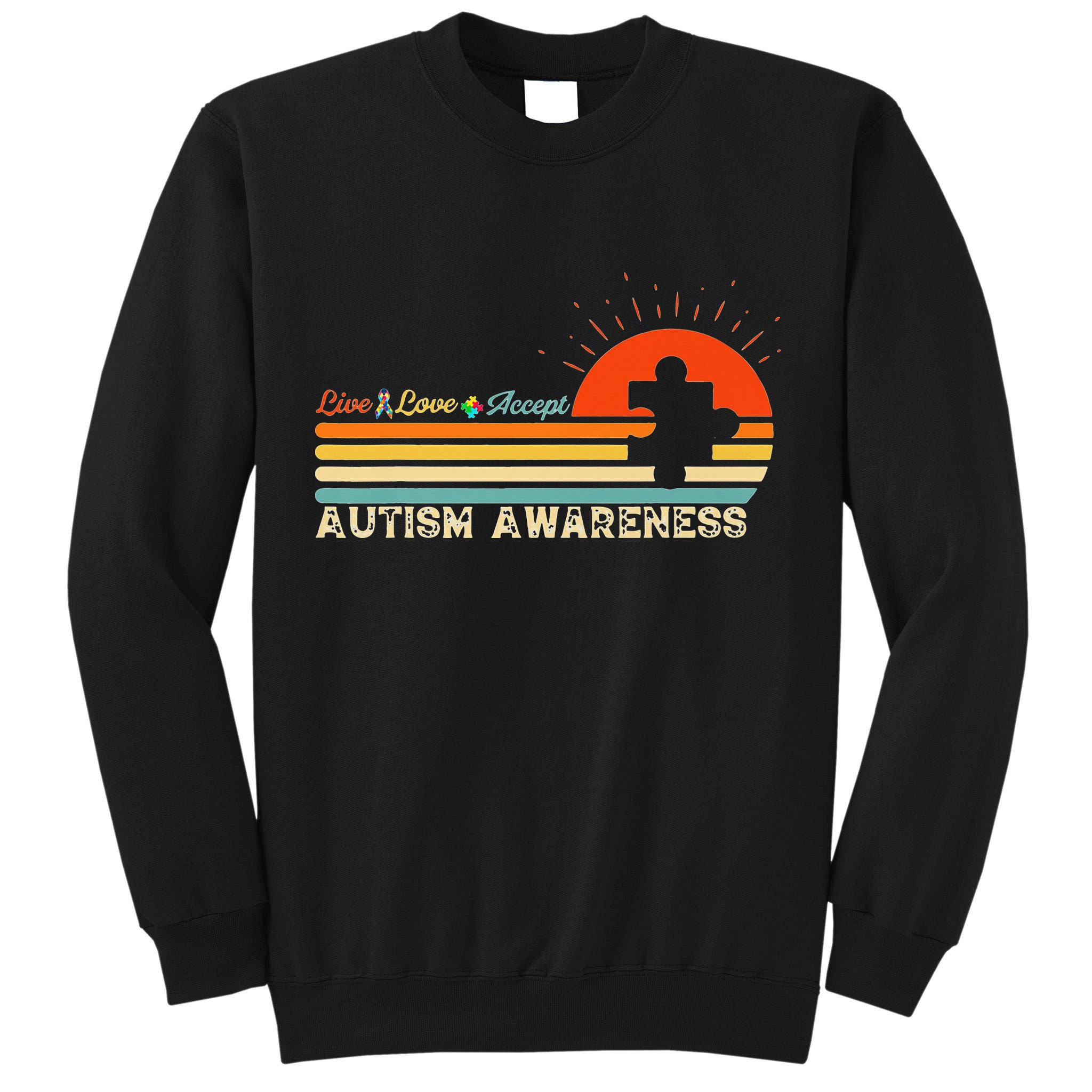 Vintage Live Love Accept Autism Puzzle Autism Awareness Tall Sweatshirt