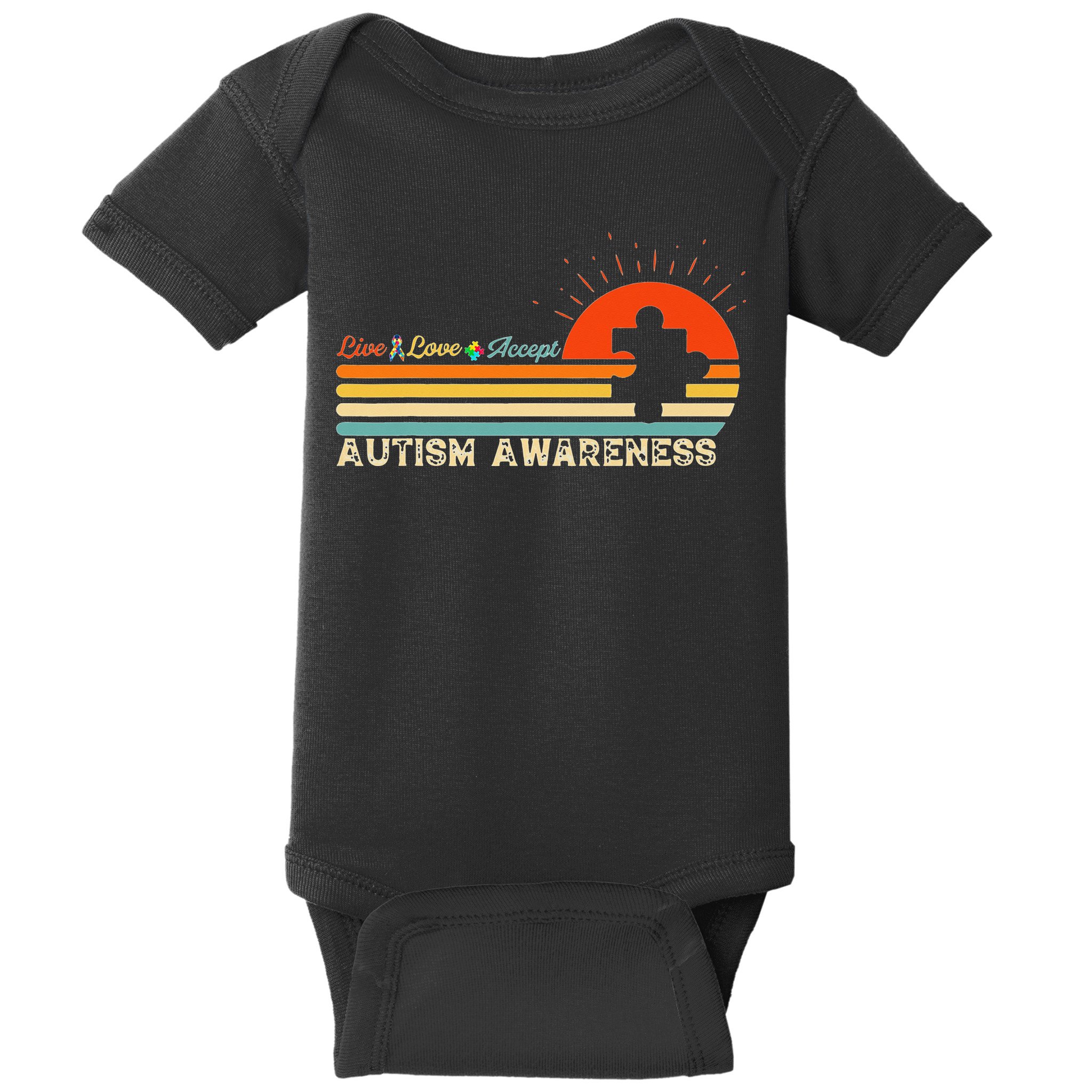 Vintage Live Love Accept Autism Puzzle Autism Awareness Baby Bodysuit