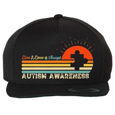 Vintage Live Love Accept Autism Puzzle Autism Awareness Wool Snapback Cap