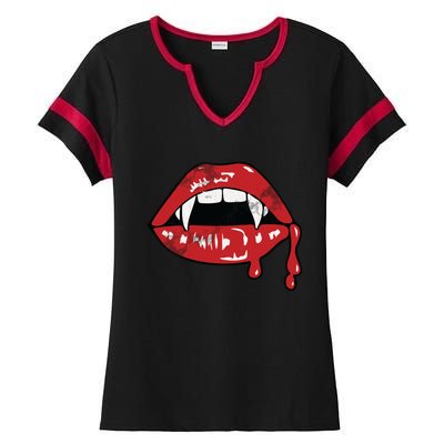 Vampire Lips Lazy Halloween Costume Blood Fangs Cool Gift Ladies Halftime Notch Neck Tee