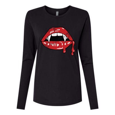 Vampire Lips Lazy Halloween Costume Blood Fangs Cool Gift Womens Cotton Relaxed Long Sleeve T-Shirt