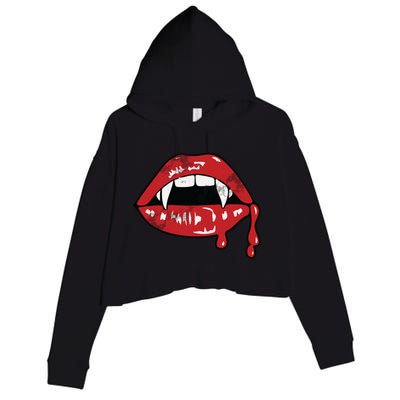 Vampire Lips Lazy Halloween Costume Blood Fangs Cool Gift Crop Fleece Hoodie