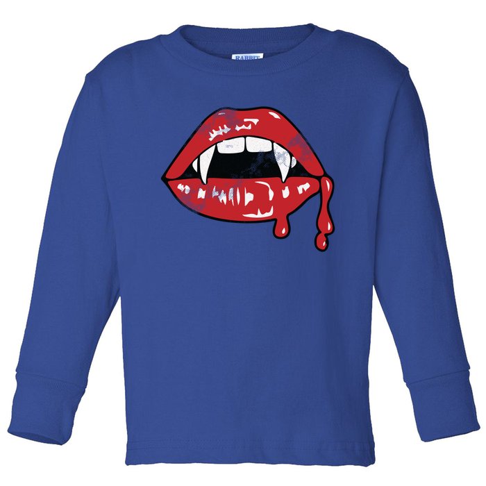 Vampire Lips Lazy Halloween Costume Blood Fangs Cool Gift Toddler Long Sleeve Shirt