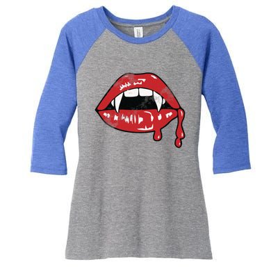 Vampire Lips Lazy Halloween Costume Blood Fangs Cool Gift Women's Tri-Blend 3/4-Sleeve Raglan Shirt