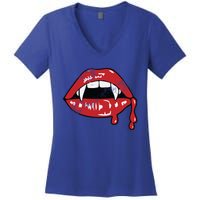 Vampire Lips Lazy Halloween Costume Blood Fangs Cool Gift Women's V-Neck T-Shirt