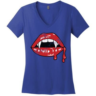 Vampire Lips Lazy Halloween Costume Blood Fangs Cool Gift Women's V-Neck T-Shirt