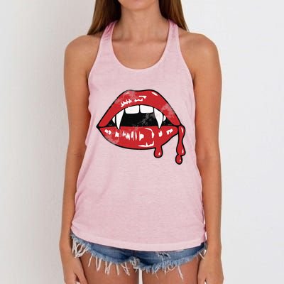 Vampire Lips Lazy Halloween Costume Blood Fangs Cool Gift Women's Knotted Racerback Tank