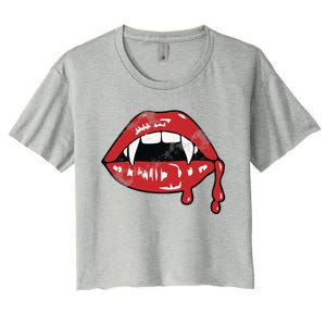 Vampire Lips Lazy Halloween Costume Blood Fangs Cool Gift Women's Crop Top Tee