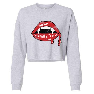 Vampire Lips Lazy Halloween Costume Blood Fangs Cool Gift Cropped Pullover Crew