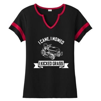 Vintage Lawn Mowing Funny Landscaping Mowologist Ladies Halftime Notch Neck Tee