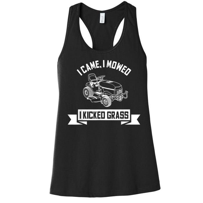 Vintage Lawn Mowing Funny Landscaping Mowologist Women's Racerback Tank