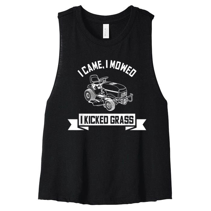 Vintage Lawn Mowing Funny Landscaping Mowologist Women's Racerback Cropped Tank