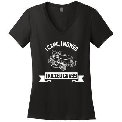 Vintage Lawn Mowing Funny Landscaping Mowologist Women's V-Neck T-Shirt