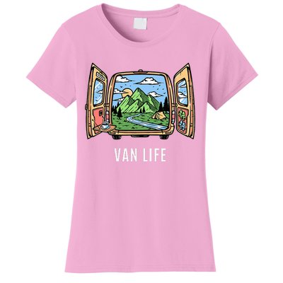 Van Life Mountain Scene Camper Hiker And Nomad Travelers Women's T-Shirt