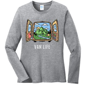 Van Life Mountain Scene Camper Hiker And Nomad Travelers Ladies Long Sleeve Shirt