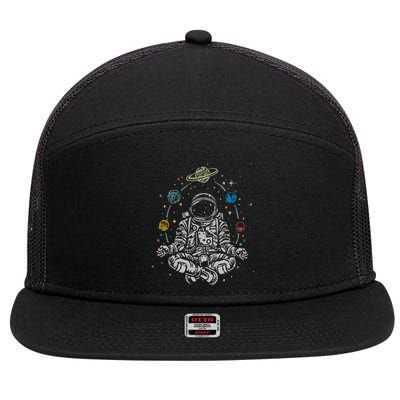 Vintage Lotus Meditating Astronaut Zen Yoga Planets Universe 7 Panel Mesh Trucker Snapback Hat